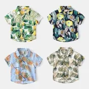 【橘魔法】樹葉叢林短袖花襯衫 男童 童裝 中童 兒童 花襯衫 夏威夷襯衫 海島國家 沙灘 海邊