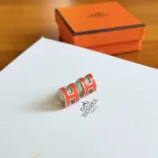 HERMES Pop H 法國製 愛馬仕橘金屬耳環 Hermès