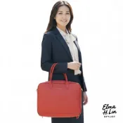 【Longchamp 橘紅真皮公事包/電腦包】型號1212888313 | 法國製 | 底部擴充 | 贈毛球 | 附購證