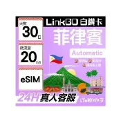 【LINKGO】白鑽卡 菲律賓 eSIM卡  30天上網卡 總流量20GB 高速流量(菲律賓網卡 宿霧 巴拉望 馬尼拉)