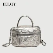 IELGY 春夏白色小眾菱格鏈條斜背包 手提水桶包
