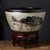 免運開票 景德鎮手工養魚缸老式大口徑陶瓷荷花盆特大號客廳家用庭院碗蓮缸碗蓮盆缸 錦鯉缸 魚缸 水缸 魚缸 庭院仿石大水缸