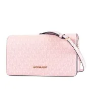MICHAEL KORS Jet Set 緹花LOGO防刮翻蓋磁釦斜背包-霧粉/中