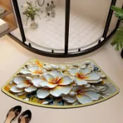 昕購商鋪 48H出貨硅藻泥地墊弧形3D視覺立體花卉浴室地墊淋浴間吸水腳墊衛生間地墊