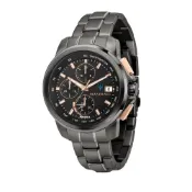 MASERATI 瑪莎拉蒂 SUCCESSO 光動能玫瑰金黑鋼腕錶44mm(R8873645001)