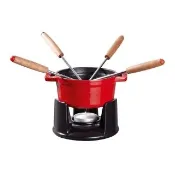 【STAUB】迷你琺瑯鑄鐵起司小火鍋10cm-櫻桃紅/附小叉子4入(德國雙人牌集團官方直營)