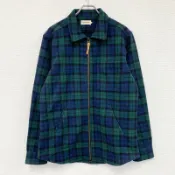 【DOKODEMO】Taylor Stitch 全拉鍊羊毛夾克，黑錶圖案，海軍藍，綠色，42 碼，古著。