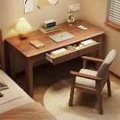 【匠俱】新中式全實木書桌 60*50cm帶雙抽屜(寫字桌/辦公桌/電腦桌/床頭窄桌/桌)