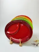 古瓷堂日本回流瓷器 日本回流 Le Creuset 酷彩陶瓷橢圓形分格盤 四色可選 分隔實用 全新未用 釉面光亮 餃子盤 餐前盤 直徑30厘米 分餐盤 櫻桃紅 奇異果綠 火焰橙 檸檬黃