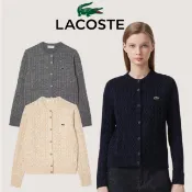 【other more 特選潮流】法國 Lacoste優雅法鱷羊毛衫 女裝時尚休閒圓領系扣開衫羊毛扭花針織毛衣外套