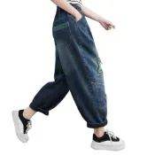 (店+)【巴黎精品】現貨+預購 高腰牛仔褲丹寧長褲大碼寬褲直筒褲裙落地褲休閒女裝(拼色貼布繡寬管女褲子a1aq32)