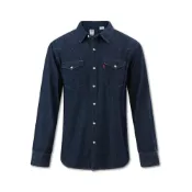 (店+)【LEVIS】85745-0002 levi’s 李維斯 復古時髦休閒百搭內搭純棉翻領深色牛仔長袖襯衫 男女同款 藍色