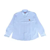 KENZO 針繡黑字LOGO小紅花布標貼純棉長袖扣領牛津襯衫(男款/天空藍)