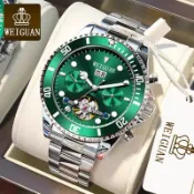 WEIGUAN品牌綠水鬼全自動機械錶陀飛輪鏤空多功能防水夜光日曆真三眼男生商務腕錶休閒男士手錶899
