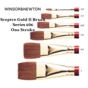 英國製606 平頭 WINSOR NEWTON SCEPTRE GOLD II 溫莎牛頓 水彩筆 平筆 半貂毛紅桿水彩筆