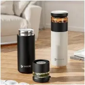【Kyhome】便攜陶瓷塗層內膽泡茶保溫杯 隨行商務水杯 車載保溫杯 茶水分離 燜茶杯 養生杯 禮物 450ml