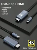 USB C轉HDMI線 4K 2公尺 Type-C轉HDMI線 支援Thunderbolt 3/4 適用於手機 平板