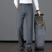 (店+)西裝褲男彈性休閒直筒工作西褲寬褲寬版高腰打摺西裝褲長褲