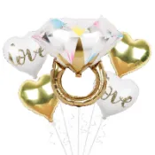 【彩鑽戒氣球套裝】 金色小彩鑽 求婚 戒指鋁箔氣球 七夕 情人節 結婚 婚紗照道具 週年 婚房裝飾佈置