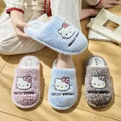 【HELLO KITTY】凱蒂貓時尚豹紋卡通造型柔軟舒適毛絨防滑厚底保暖包頭室內拖鞋(三麗鷗毛拖鞋)