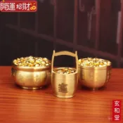 💰玄和緣堂💰黃銅米缸五福聚寶盆加小元寶金條一桶金百福缸銅缸聚寶盆招財擺件 招財進寶 風生水起 招財流水