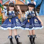 女孩 Zootopia Judy Hopps 角色扮演連衣裙,藍色警察制服風格洛麗塔套裝帶配飾