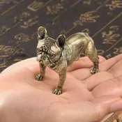 古董古玩銅器桌面擺件鬥 沙皮狗實心銅黃銅生肖 寵擺件把玩收藏
