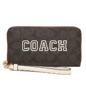 【COACH】LOGO印花ㄇ型拉線撞色手掛長夾