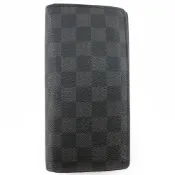 【DOKODEMO】二手LOUIS VUITTON Brazza Portefeuille 長皮夾 N62665，Damier Graphite 帆布，法國製造，2009 年，黑色，SP4069，開口，男士