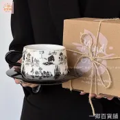 🌟平價實用🌟 趣皿*藝術手繪玫瑰蝴蝶咖啡杯碟組精緻陶瓷拿鐵杯禮盒裝早餐杯
