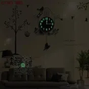 【專業代淘】喜鵲掛鐘夜光現代裝飾歐式田園靜音搖擺掛鐘客廳時尚臥室創意個性小鳥鐘錶時鐘