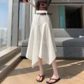 🌷台灣出貨🌷FG穿搭社 實拍美式復古不規則半身裙女 a字牛仔藍中長裙設計感梨形大擺長裙 大裙擺 傘裙 中長裙 過膝裙