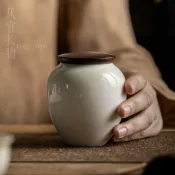 全球選品1館 生活百貨 復古風草木灰茶具小號茶葉罐密封罐手工家用小茶倉中式陶瓷醒茶罐