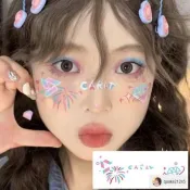 臉上貼紙 面部裝飾 化妝貼紙 妝容臉貼 可愛紋身女孩臉部新年裝飾煙火逼真妝容學生水洗彩色貼紙持久防水