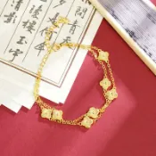 全球選品1館 生活百貨 新品越南沙金手鍊輕奢風百搭雙層四葉花手飾女久不掉色首飾品