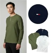 【Tommy Hilfiger】Tommy Hilfiger 亨利領 長T  格紋布  中山領 薄長袖  縮口 長袖 T恤(8665BY2)