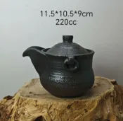 古瓷堂日本回流瓷器 日本回流萬古燒金砂黑陶柴燒寶瓶手抓壺 純手工自然落灰紋理孤品 現貨實拍 手作茶壺泡茶收藏 220cc