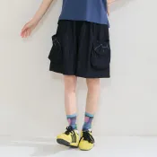 a la sha 【全新、深藍S/灰藍M】貓咪大口袋寬鬆短褲裙💰牌價1490