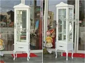 台中　☆可愛小舖家具傢飾精品☆美韓南法式古典鄉村風洗白色單門單抽玻璃層板展示櫃店面陳列收藏品可上鎖精品櫃　頂端頭燈已裝好