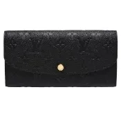 【Louis Vuitton 路易威登】M62369經典Emilie系列經典Monogram Empreinte壓紋釦式長夾(黑X裸)