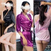睡袍情趣睡衣【和服上衣+腰帶+丁字褲】絲滑柔緞蕾絲 外袍外罩衫 誘惑狂野 情趣內衣 性感內衣 35710