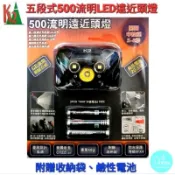 K2-五段式500流明遠近頭燈 (附收納袋) K2-0307登山.露營.夜遊.釣魚.海釣.手電筒.夜跑.夜燈.防水