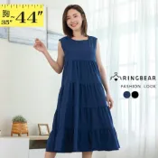 (店+)【眼圈熊】文青甜美氣息素面無袖寬鬆顯瘦蛋糕裙擺洋裝(黑.藍L-2L) 眼圈熊 中大尺碼 D658