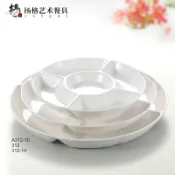 協貿國際日用品生活8館 特價高檔白色密胺盤仿瓷盤快餐盤飯盤燉菜盤圓五格快餐盤食堂餐具