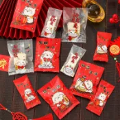 現貨 24小時出貨💥 現貨💥招財貓4和1 雪花酥包裝袋新年牛軋糖 糖果袋烘培奶糕餅乾單獨小包裝機封袋