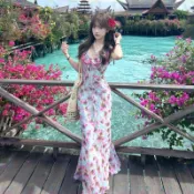 【小喬精選】法式氣質顯瘦設計感海島度假風洋裝 渡假洋裝 法式v領碎花連衣裙 連身裙 連身裙洋裝 雙層花邊設計感顯瘦長