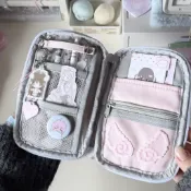 新品熱銷⭐鉛筆盒 筆袋 文具袋 韓系簡約ins風粉色燒餅痛包筆袋學生少女心多功能痛層文具盒筆袋