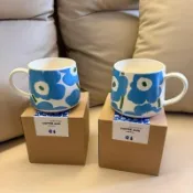 【高品質】芬蘭Marimekko-藍色聯名款馬克杯咖啡杯60週年花朵杯子