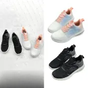 【FUFA Shoes 富發牌】撞色織紋氣墊運動休閒鞋-黑/粉 1AL010(女鞋/休閒鞋/運動鞋/厚底休閒鞋/慢跑鞋)