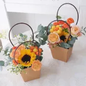 (店+)防水 牛皮紙鮮花手提袋 手提鮮花盒 插花盒 梯形紙盒 鮮花盒 乾燥花 手提花籃 提袋 材料 批發